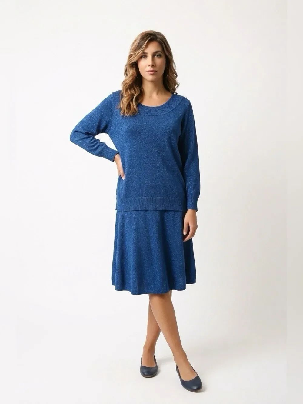 Blue Metallic Women's Skirt and Sweater Set Size 2X